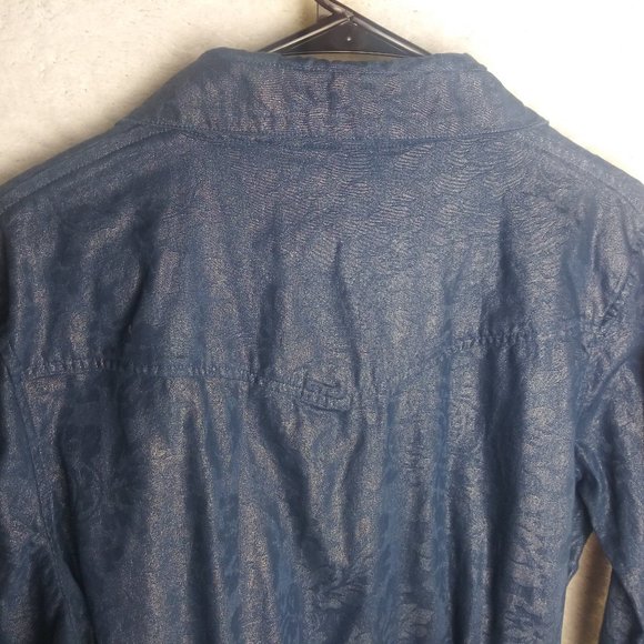 CHICO's Anorak Utility Metallic Blue Chambray Jacket Women's Size 1 (8/1… - Picture 13 of 16